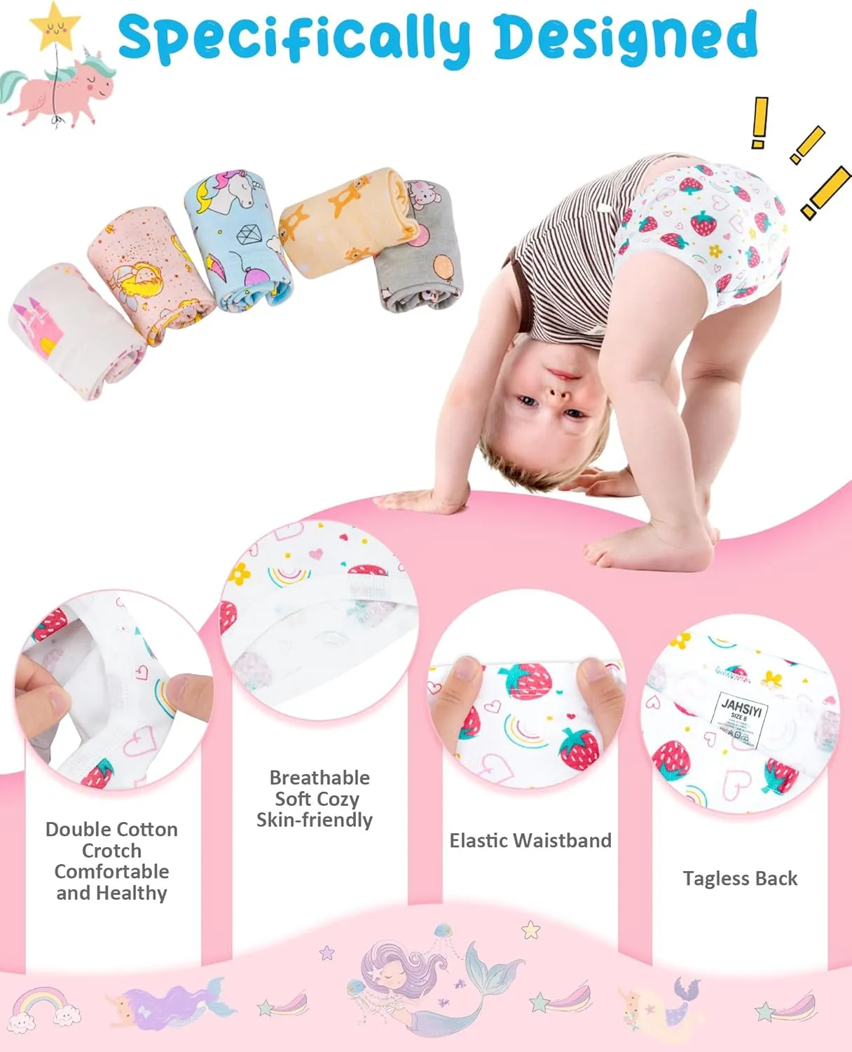 100% Cotton Girls Underwear Tagless Comfort Toddler Panties (6-Pack)