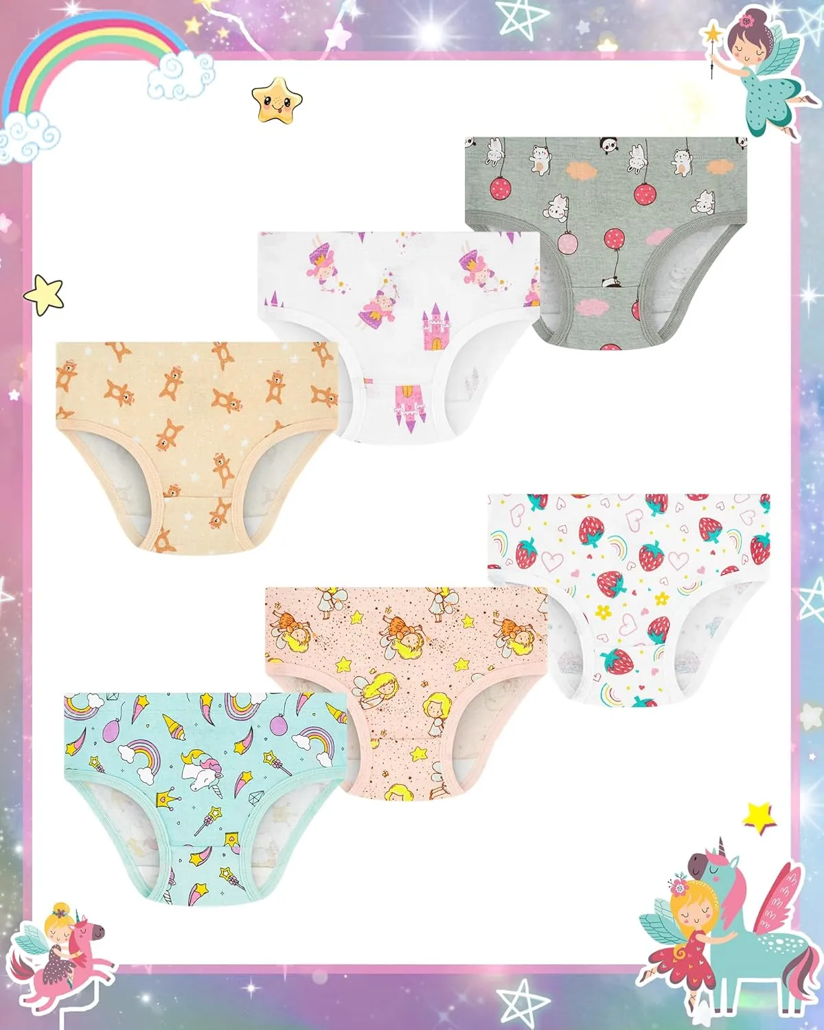 100% Cotton Girls Underwear Tagless Comfort Toddler Panties (6-Pack)