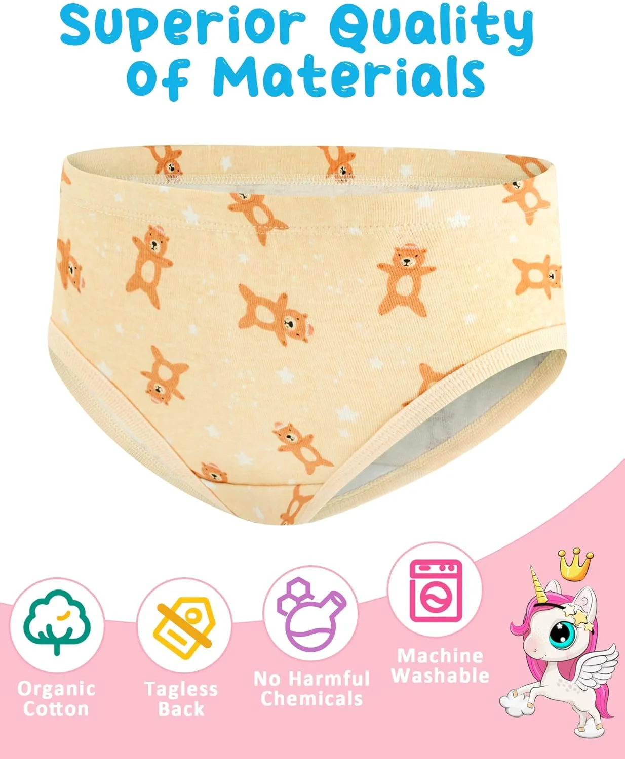 100% Cotton Girls Underwear Tagless Comfort Toddler Panties (6-Pack)