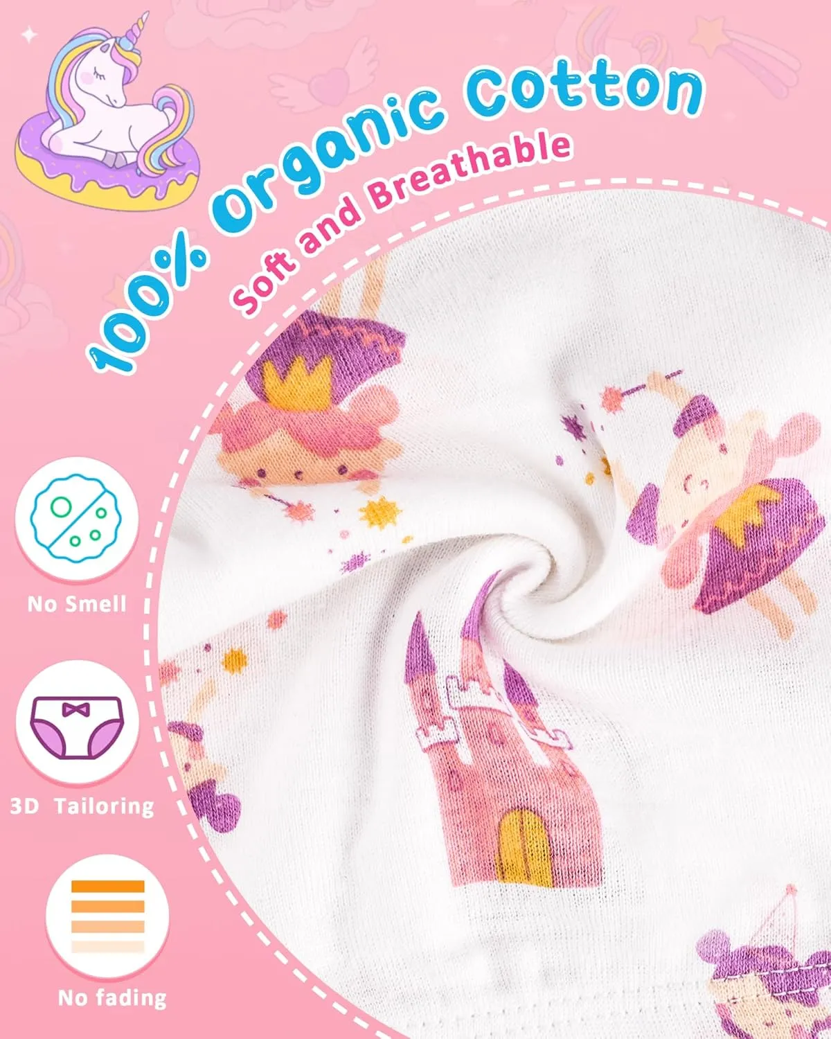 100% Cotton Girls Underwear Tagless Comfort Toddler Panties (6-Pack)