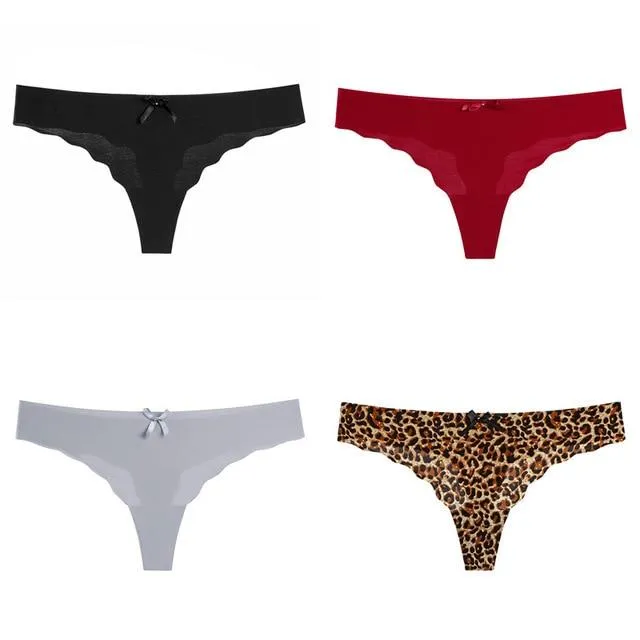 4 pcs Thong Leopard Seamless Panties Low Waist