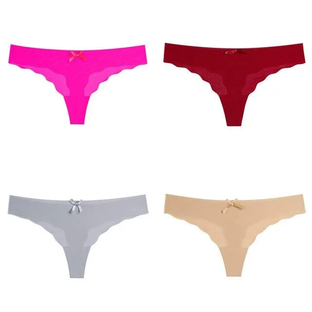 4 pcs Thong Leopard Seamless Panties Low Waist