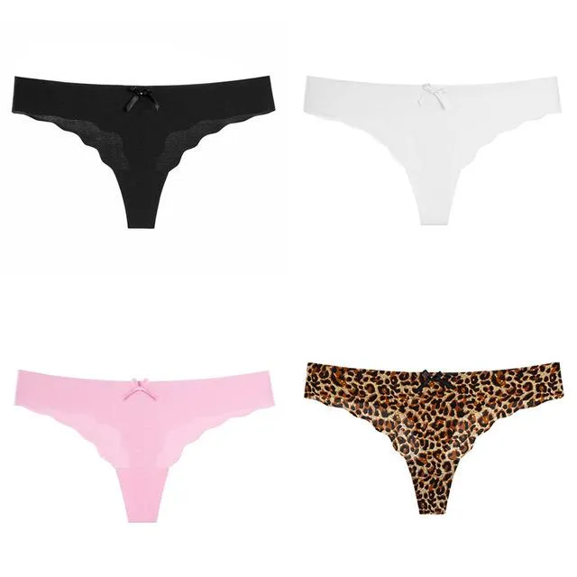 4 pcs Thong Leopard Seamless Panties Low Waist