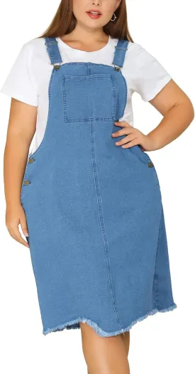 Agnes Orinda Plus Size Women's Denim Overall Dresses Frayed Adjustable Jean Straps Suspender Summer Dress