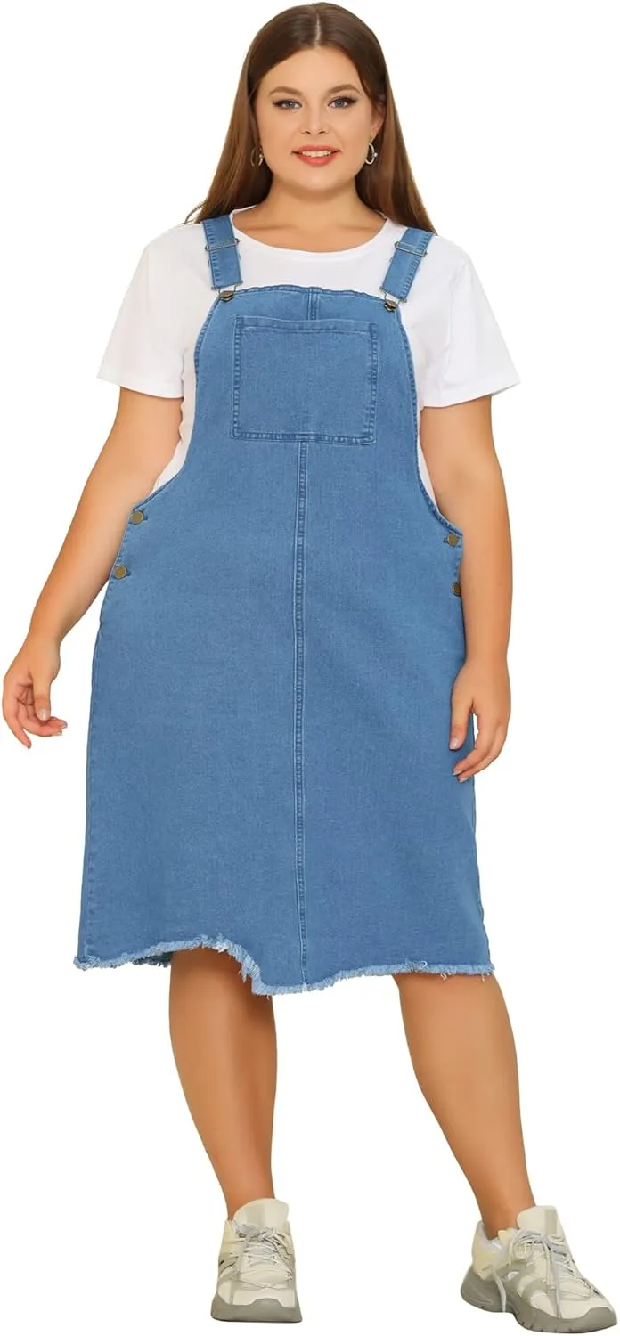 Agnes Orinda Plus Size Women's Denim Overall Dresses Frayed Adjustable Jean Straps Suspender Summer Dress
