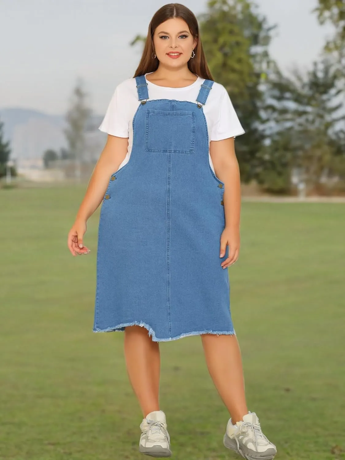 Agnes Orinda Plus Size Women's Denim Overall Dresses Frayed Adjustable Jean Straps Suspender Summer Dress