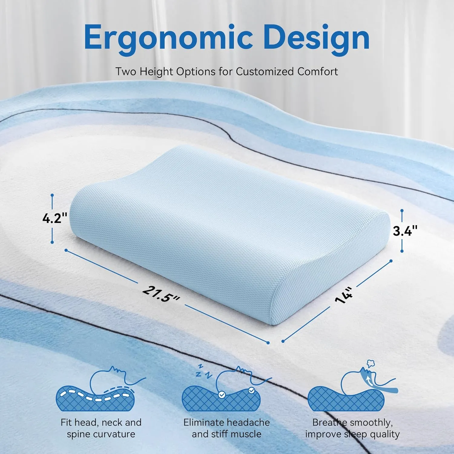 AM AEROMAX Cooling Contour Memory Foam Pillow, Cervical Pillow for Neck Pain Relief, Neck Orthopedic Sleeping Pillows for Side, Back and Stomach Sleepers.