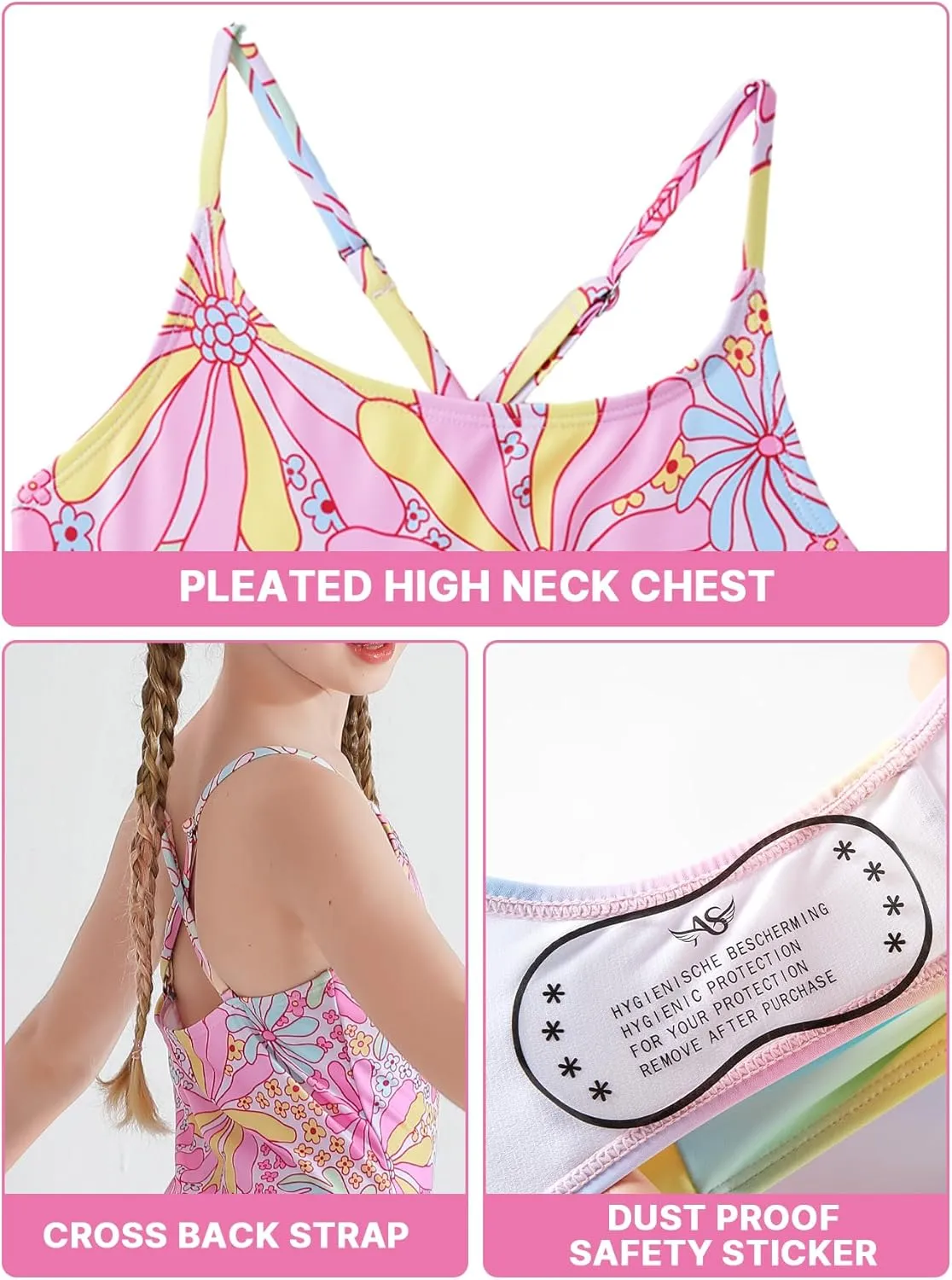 Angel season Girls One Piece Swimsuits Teens Bathing Suit Straps Kids Cute Swimwear with UPF 50  Daisy Halter Size 7-14