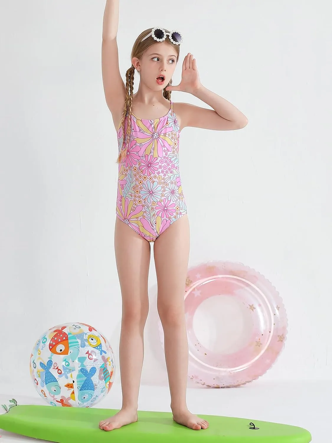 Angel season Girls One Piece Swimsuits Teens Bathing Suit Straps Kids Cute Swimwear with UPF 50  Daisy Halter Size 7-14