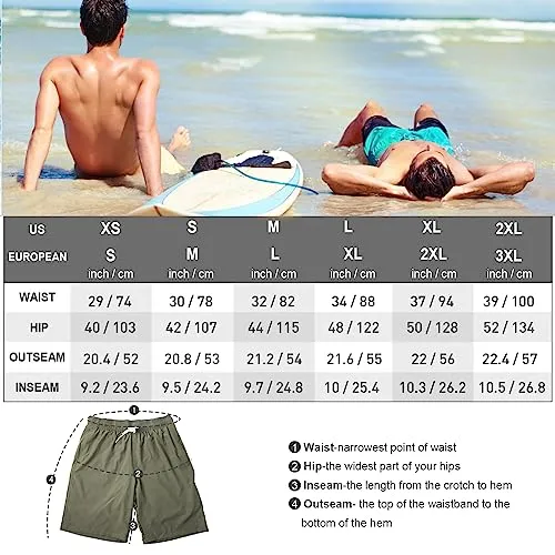 Arcweg Mens Swim Trunks with Compression Liner 9" Inseam Quick Dry Beach Shorts with Pockets Swim Shorts