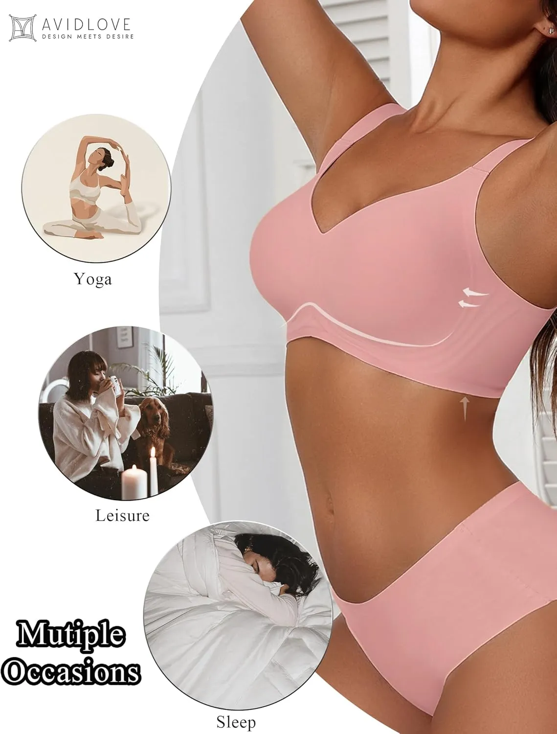 Avidlove Bras for Women Seamless Bra Full Coverage T Shirt Bralettes Push Up Bra Wireless Bra