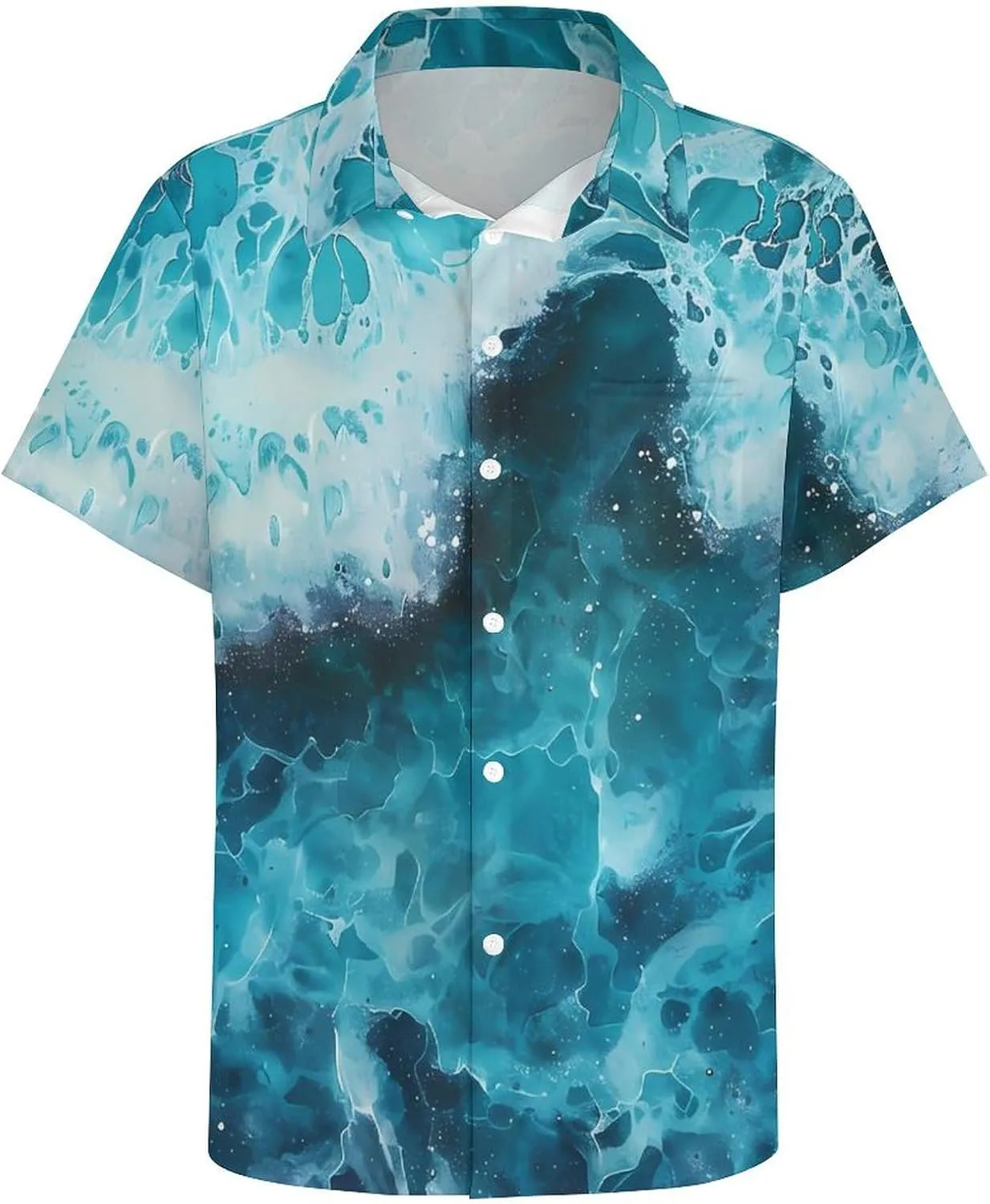 Blue Ocean Waves Shirts for Men Short Sleeve T Shirt Casual Button Down Top with Pocket
