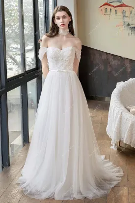 Boho Off-the-Shoulder Flower Lace A-line Summer Wedding Dress