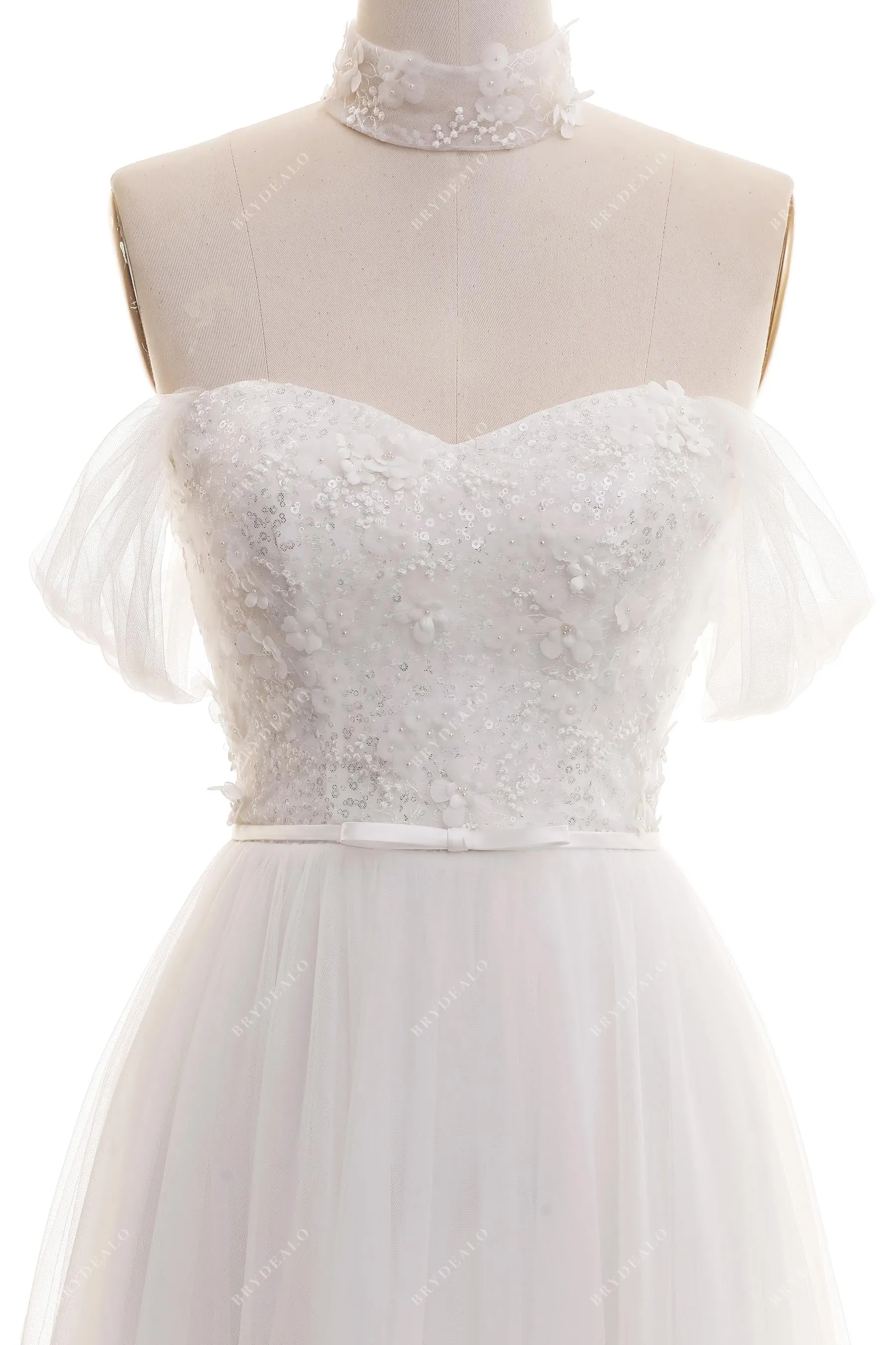 Boho Off-the-Shoulder Flower Lace A-line Summer Wedding Dress