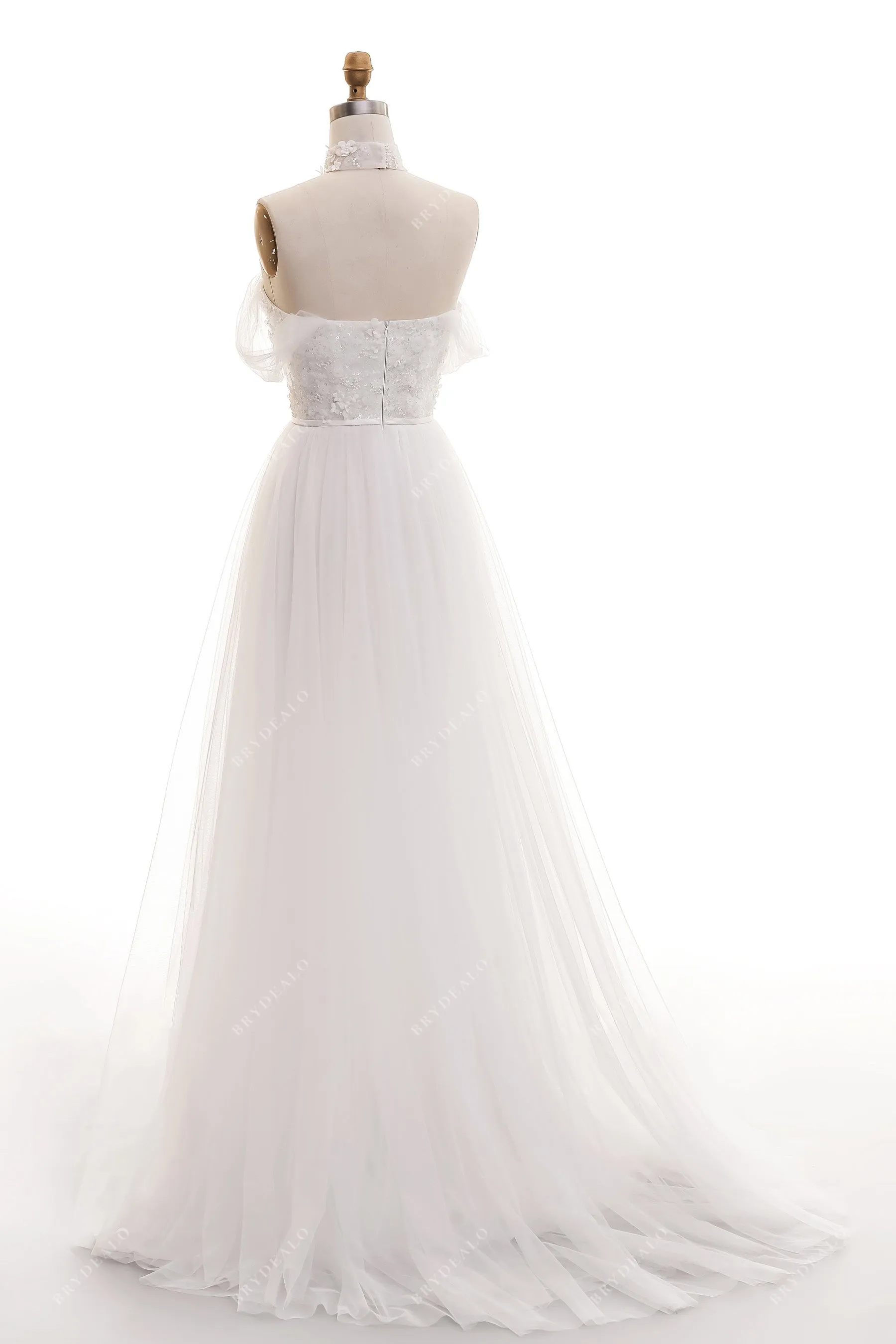 Boho Off-the-Shoulder Flower Lace A-line Summer Wedding Dress