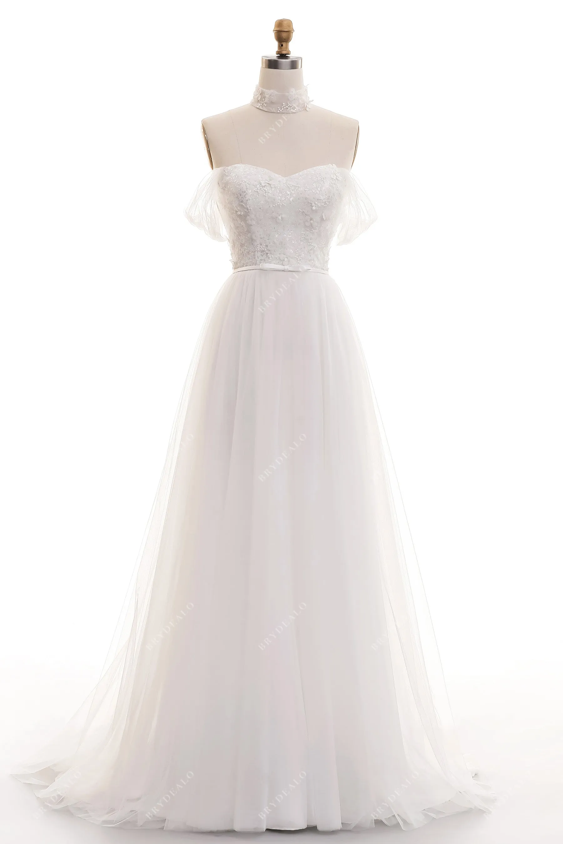 Boho Off-the-Shoulder Flower Lace A-line Summer Wedding Dress