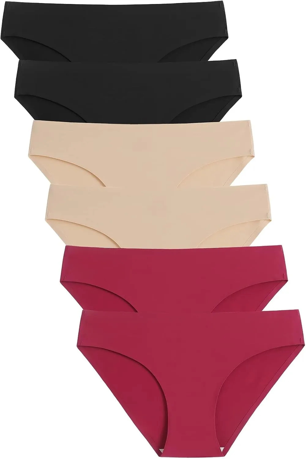 Caterlove Women's Seamless Underwear No Show Stretch Bikini Panties Silky Invisible Hipster 6 Pack