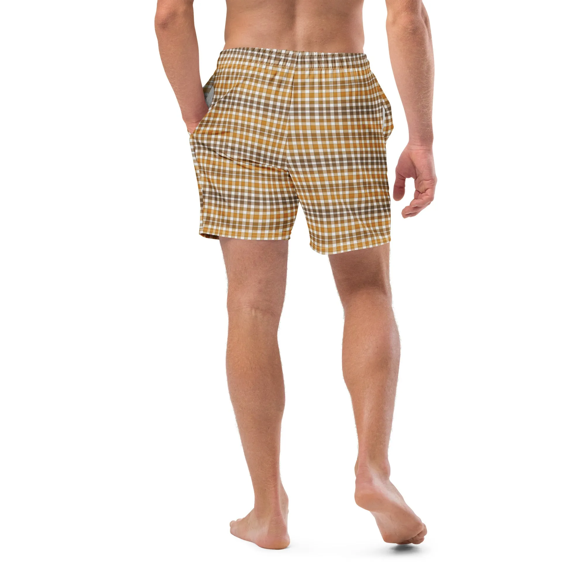Check print pattern swimming trunks for men, lioness-love