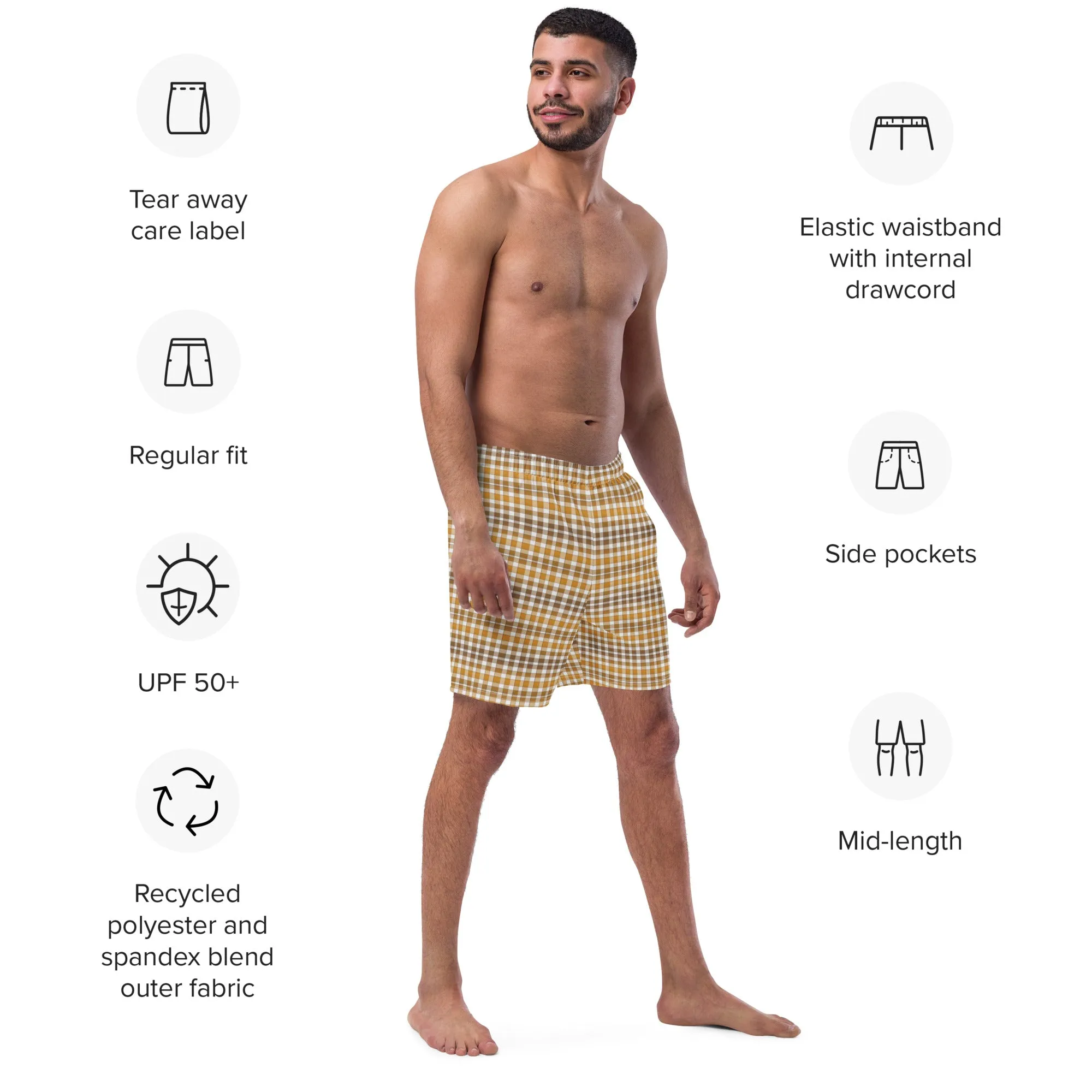 Check print pattern swimming trunks for men, lioness-love