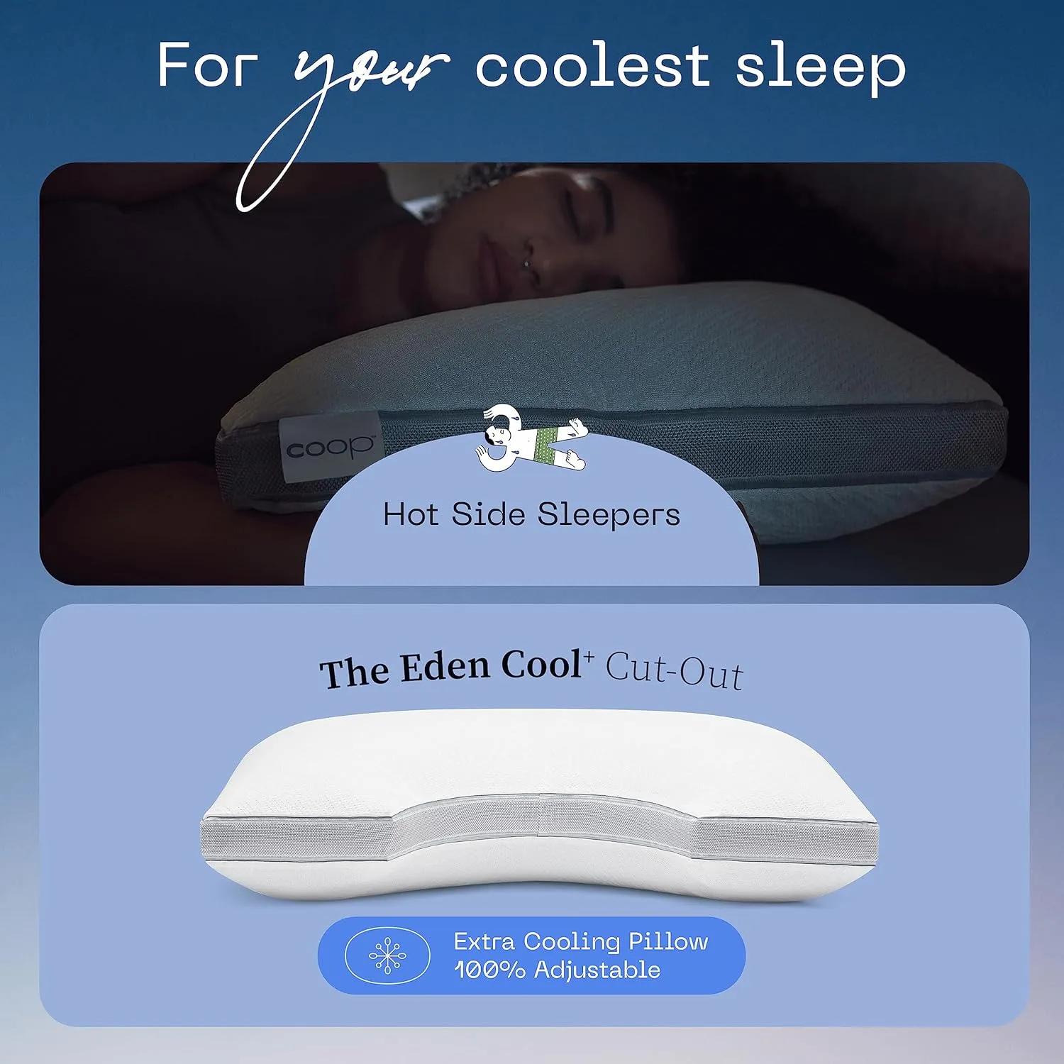 Coop Home Goods Cool  Cut-Out Adjustable Pillow Queen with Cooling Gel & Shoulder Cut-Out for Head Support, Side Sleeper Pillow, Neck Support for Sleeping, CertiPUR-US/GREENGUARD Gold