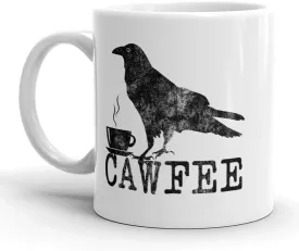 Crazy Dog T-Shirts Funny Cawfee Mug  Vintage Crow Coffee Cup for Bird and Nature Lovers  Raven Novelty Gift for Gothic Aesthetic  Black Ceramic 11oz Mug  Dishwasher and Microwave Safe