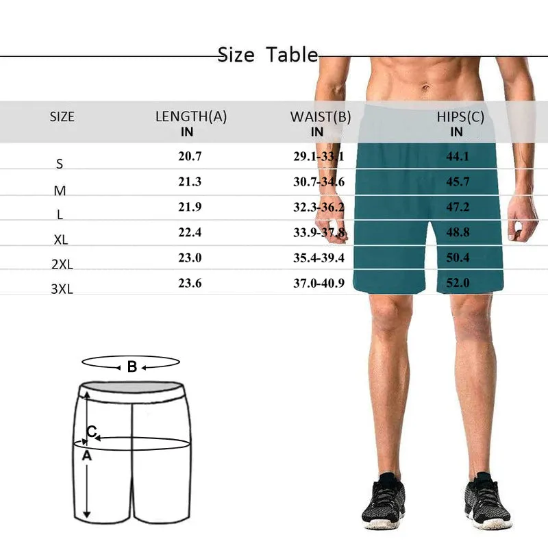 Custom Men's Blue Beach Shorts Valentine's Day Gift Summer Men's Bottoms Drawstring Shorts
