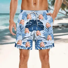 Custom Men's Blue Beach Shorts Valentine's Day Gift Summer Men's Bottoms Drawstring Shorts