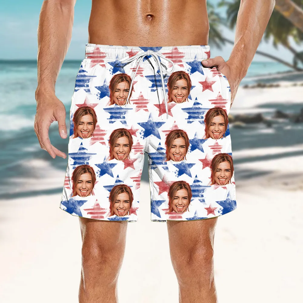 Customized Men's Beach Pocket Shorts Loose Summer Shorts Independence Day Stars