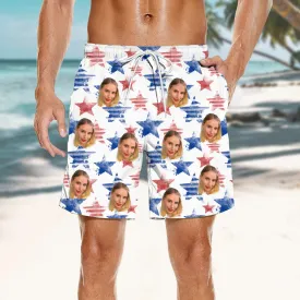 Customized Men's Beach Pocket Shorts Loose Summer Shorts Independence Day Stars