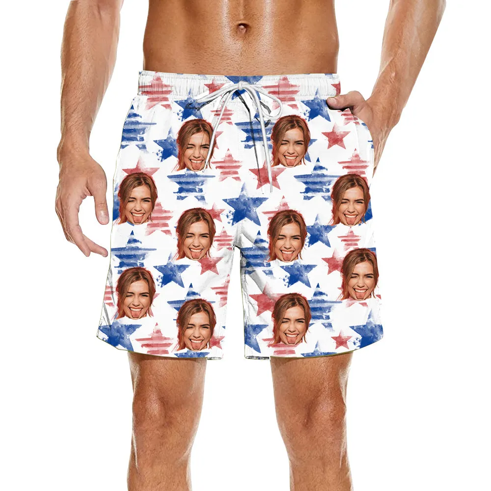 Customized Men's Beach Pocket Shorts Loose Summer Shorts Independence Day Stars
