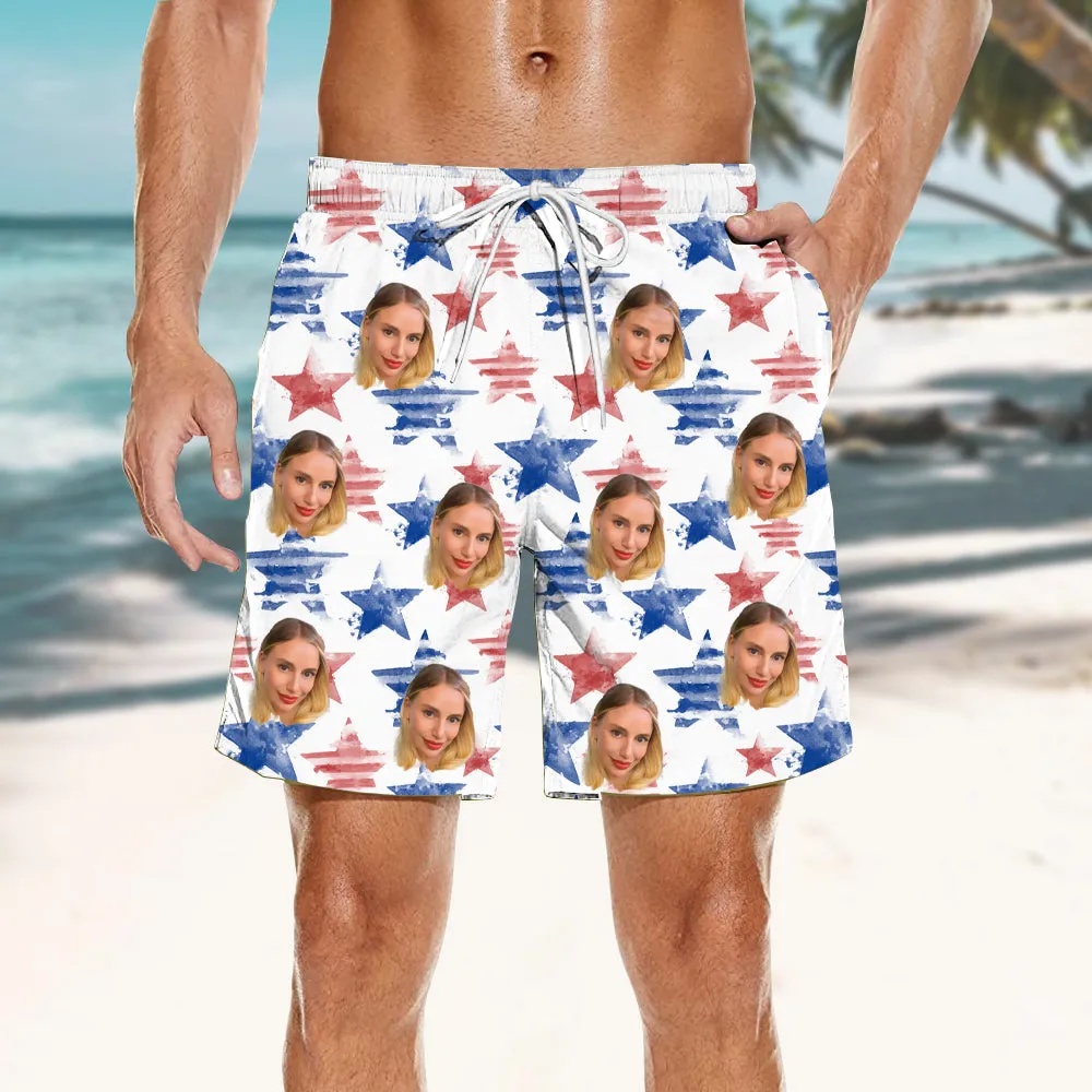 Customized Men's Beach Pocket Shorts Loose Summer Shorts Independence Day Stars