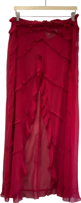 Ego Low Waist Frill Detail Maxi Beach Skirt In Red Mesh UK 12