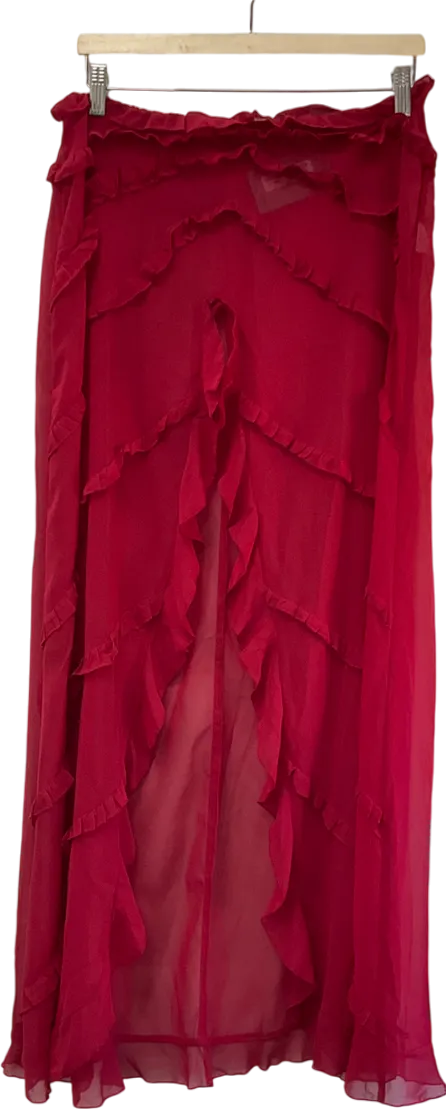 Ego Low Waist Frill Detail Maxi Beach Skirt In Red Mesh UK 12