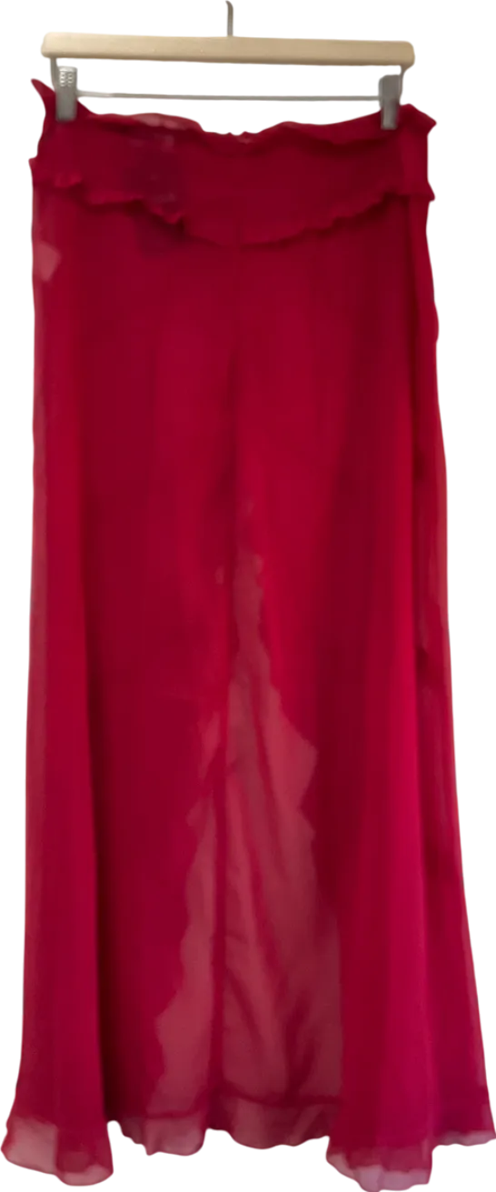 Ego Low Waist Frill Detail Maxi Beach Skirt In Red Mesh UK 12