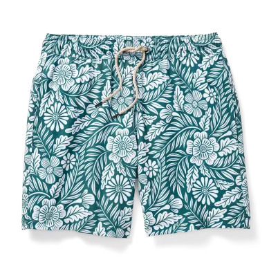 Fair Harbor Kid's Bayberry Swim Trunk- Green Floral