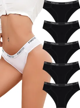 FINETOO Womens Underwear Cotton Cheeky Panties Sexy Breathable Underwear Elastic Waistband Ladies Bikini 5 Pack