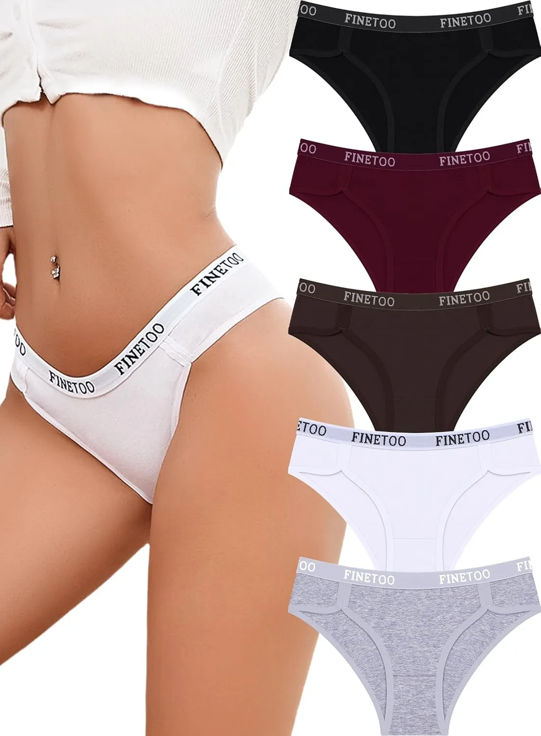 FINETOO Womens Underwear Cotton Cheeky Panties Sexy Breathable Underwear Elastic Waistband Ladies Bikini 5 Pack