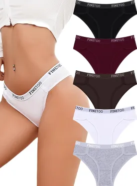 FINETOO Womens Underwear Cotton Cheeky Panties Sexy Breathable Underwear Elastic Waistband Ladies Bikini 5 Pack