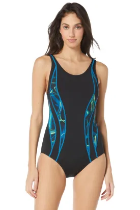 Gabar Chloratex Marine Vapor Scoopneck Swimsuit, Black Multi, G2K405
