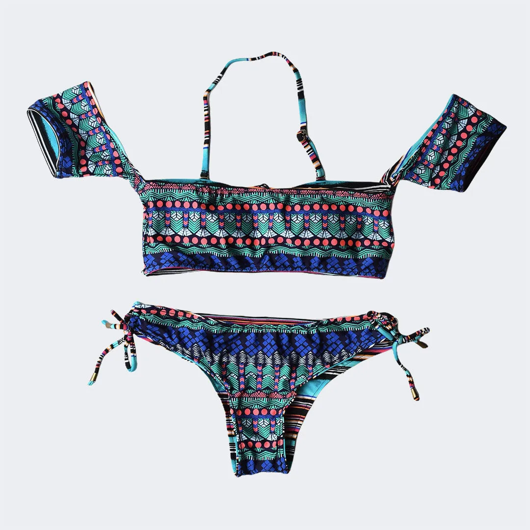 Geometric Print Off-the-Shoulder Bikini