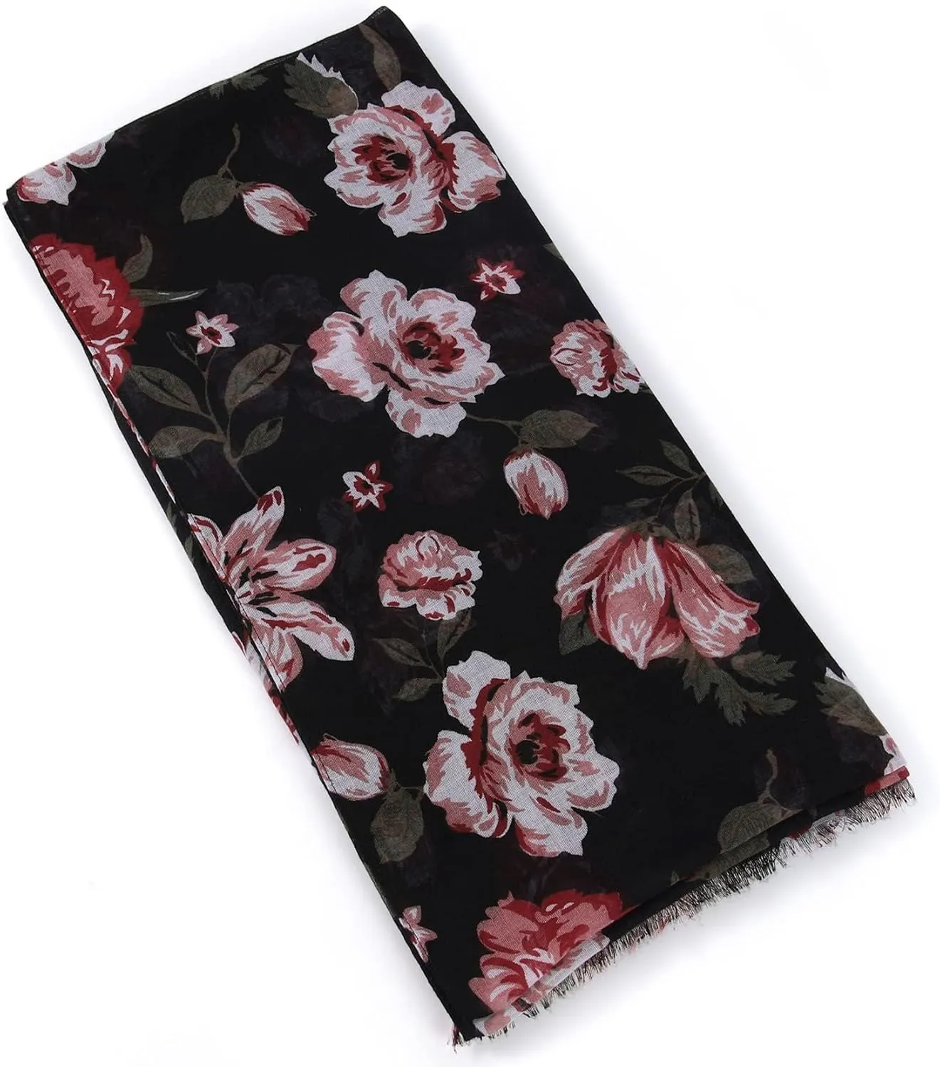 GERINLY Lightweight Scarves Fashion Flowers Print Women Cotton Wrap Scarf Head Shawl Summer Gift