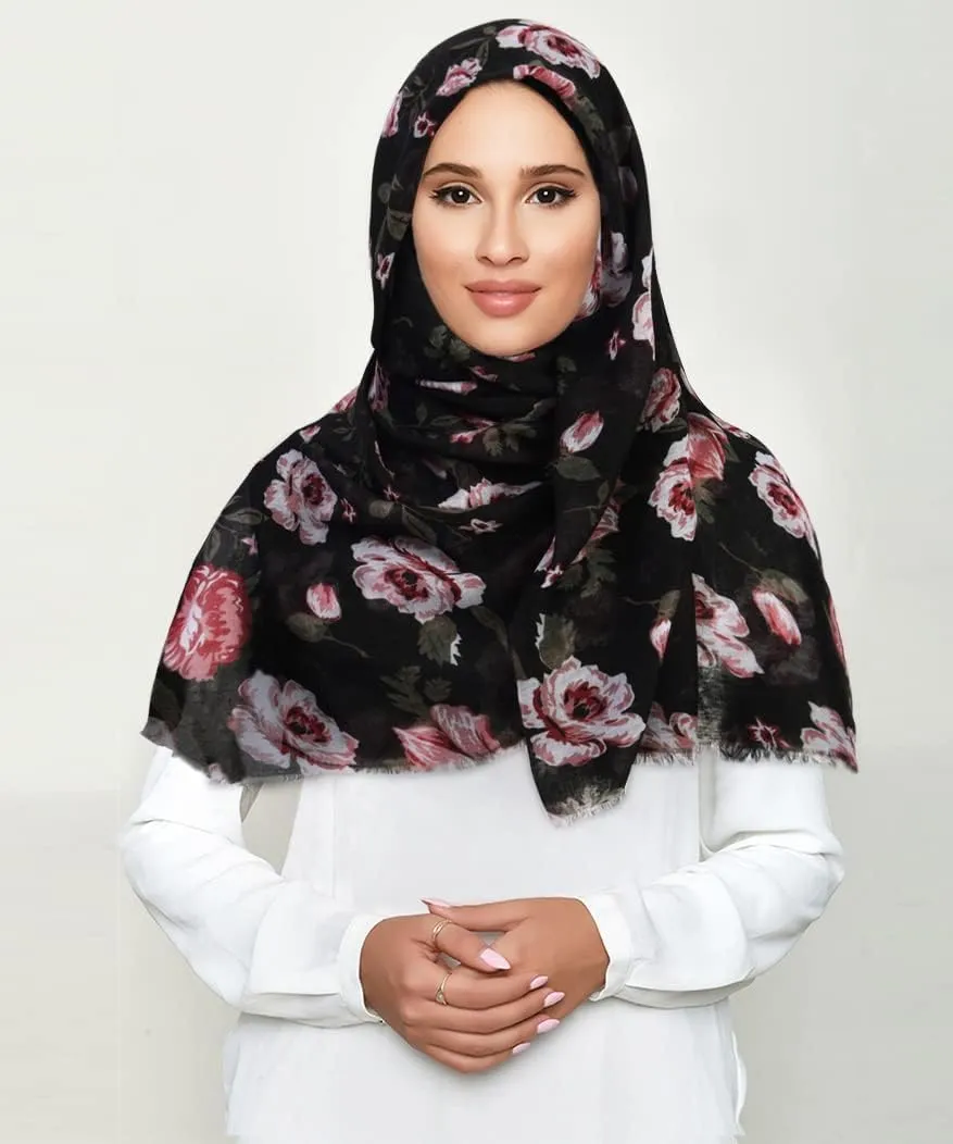 GERINLY Lightweight Scarves Fashion Flowers Print Women Cotton Wrap Scarf Head Shawl Summer Gift