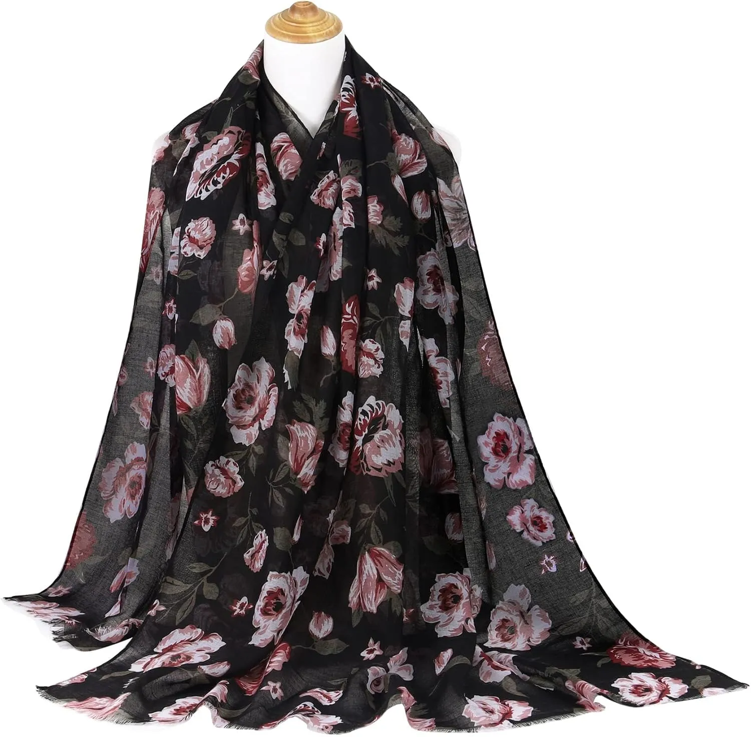 GERINLY Lightweight Scarves Fashion Flowers Print Women Cotton Wrap Scarf Head Shawl Summer Gift