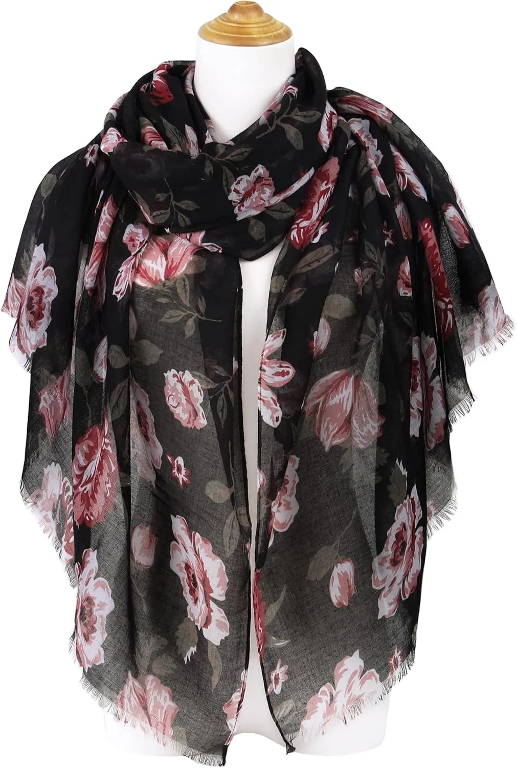 GERINLY Lightweight Scarves Fashion Flowers Print Women Cotton Wrap Scarf Head Shawl Summer Gift