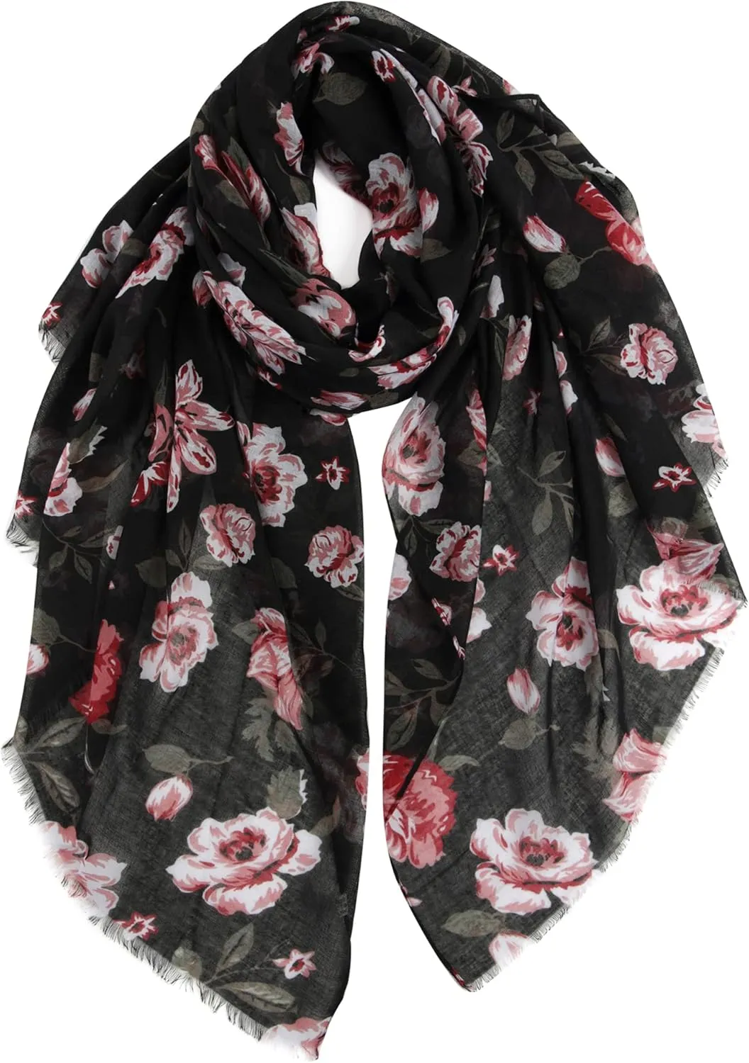 GERINLY Lightweight Scarves Fashion Flowers Print Women Cotton Wrap Scarf Head Shawl Summer Gift