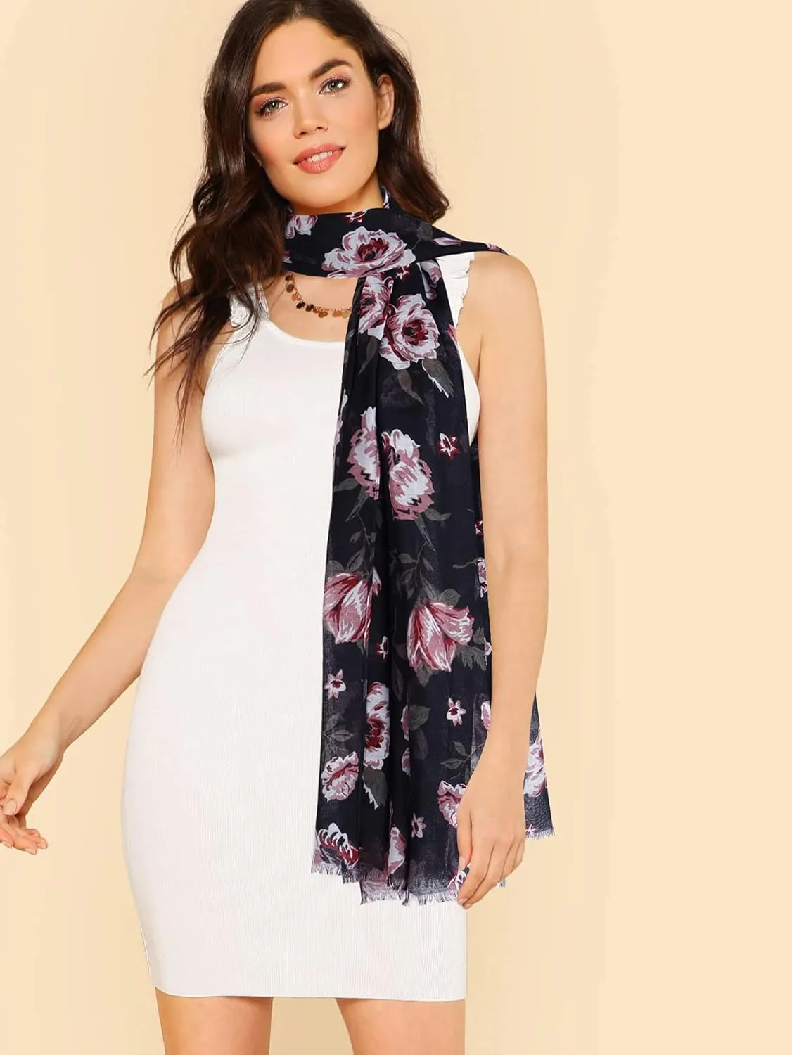 GERINLY Lightweight Scarves Fashion Flowers Print Women Cotton Wrap Scarf Head Shawl Summer Gift