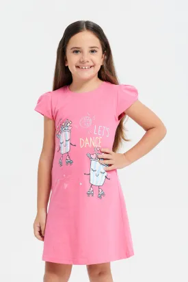 Girls Pink Print  Night Dress