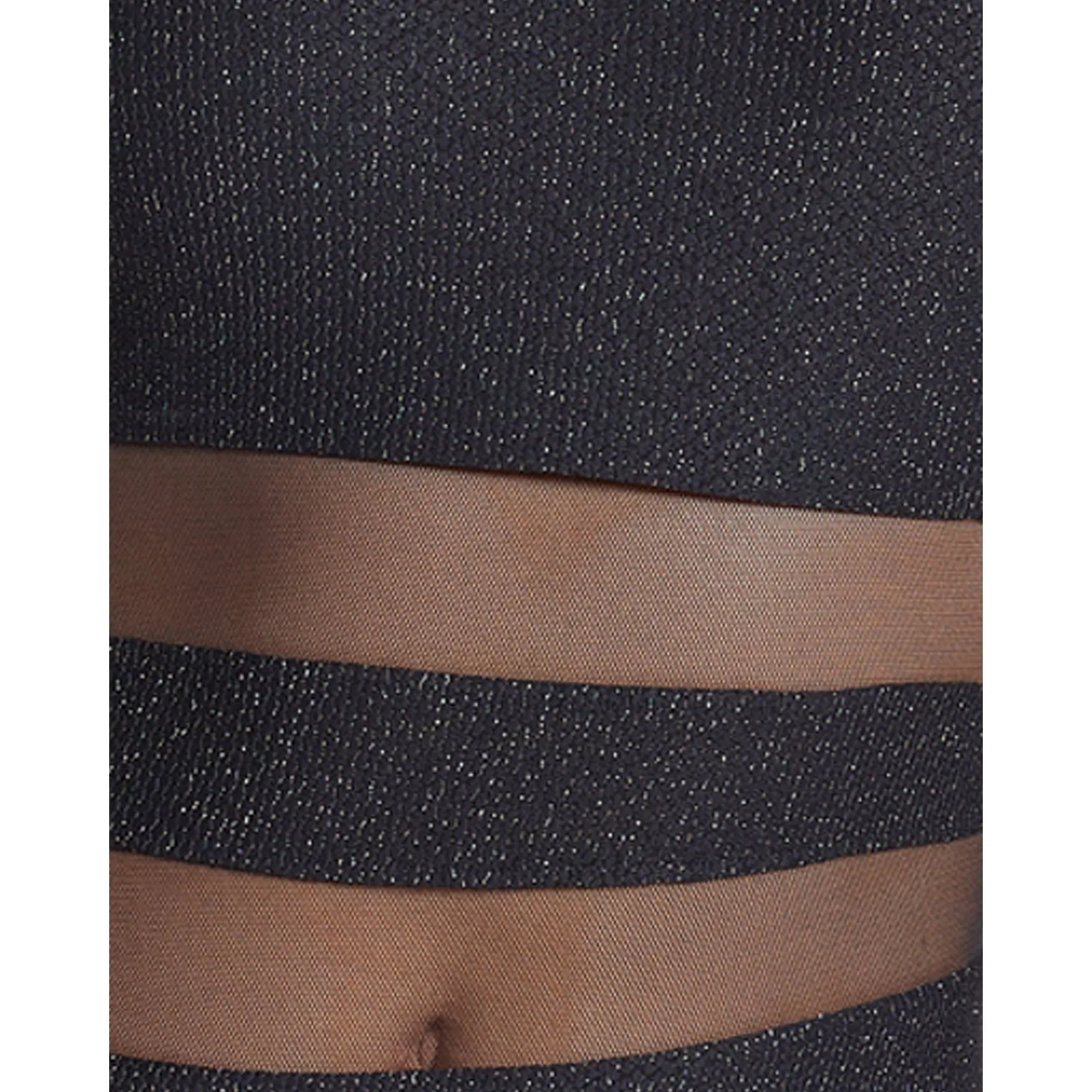Glittery Tummy Shaping One-Piece Swimsuit with Mesh Stripes