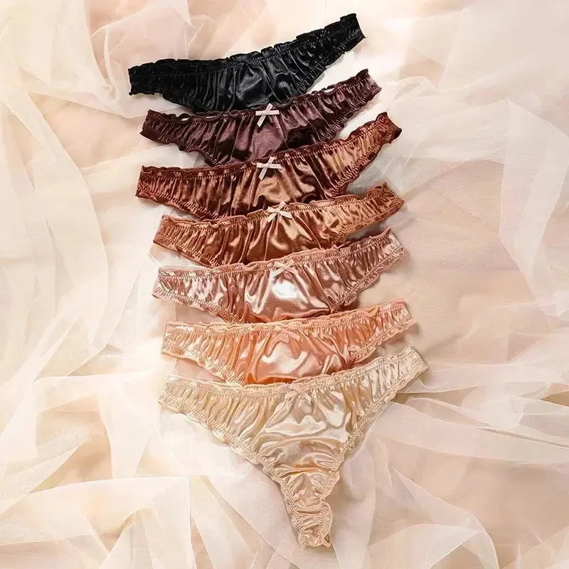 Glossy Satin Ruffle T-Back Briefs
