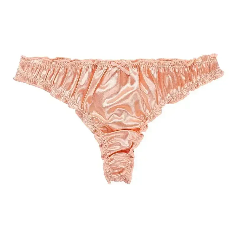 Glossy Satin Ruffle T-Back Briefs